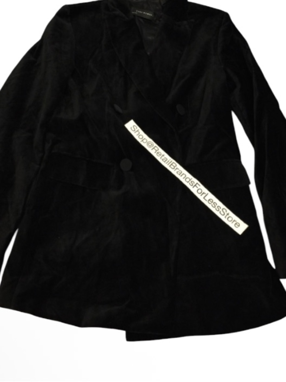 ZARA WOMAN Black Velvet Effect Satin Accent Double Breasted Tuxedo Blazer $129 - Picture 5 of 6